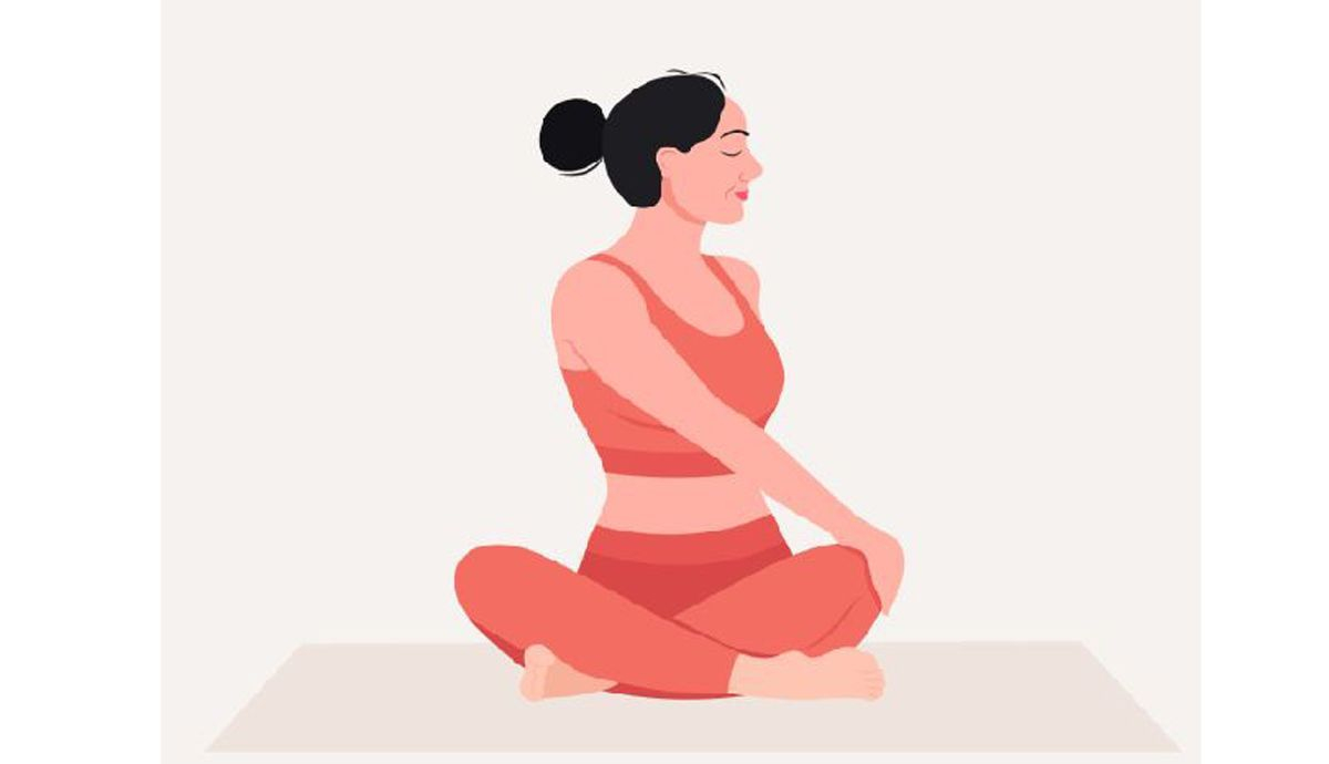 Loto fácil en torsión Yoga para la menstruación Loto fácil en torsión Yoga para la menstruación