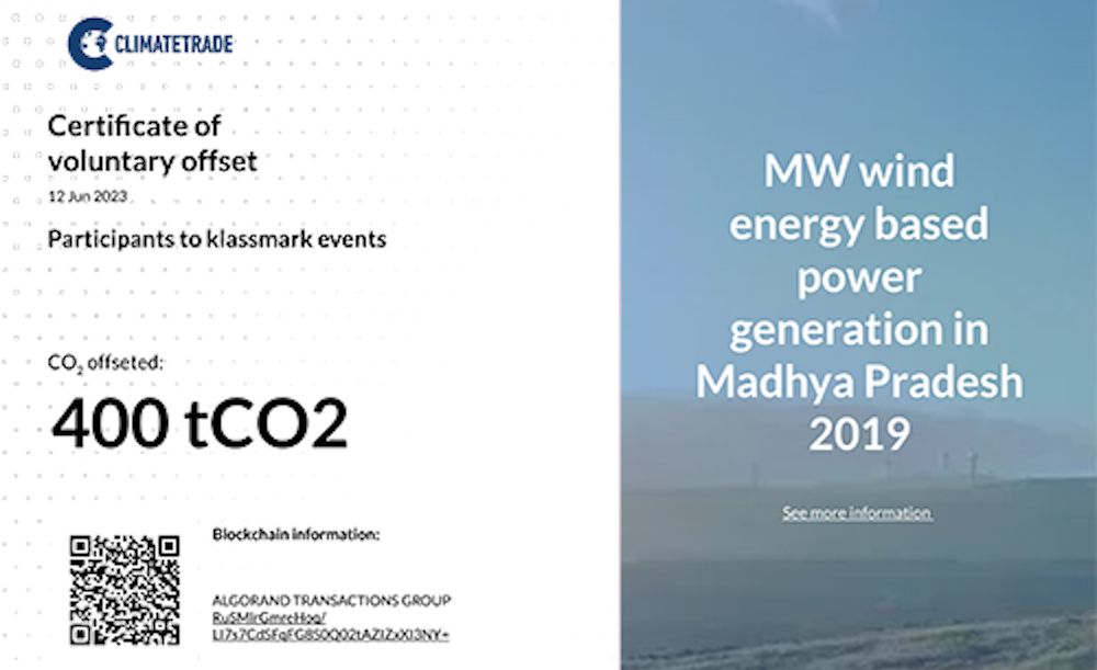Klassmark compensa 400 toneladas de CO2 en un proyecto de energía verde