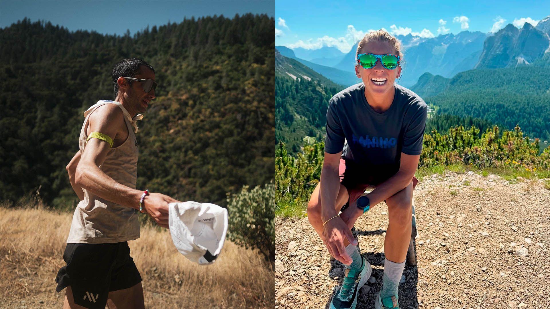 Kilian Jornet en Western States 2025 Foto ©️@nickmdanielson / Courtney Dauwalter en Dolomitas 2025. Foto ©️@courtneydauwalter