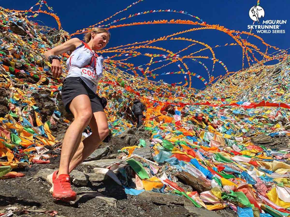 Megan on her way to winning the 2019 Yading Skyrun. Photo: Skyrunner World Series