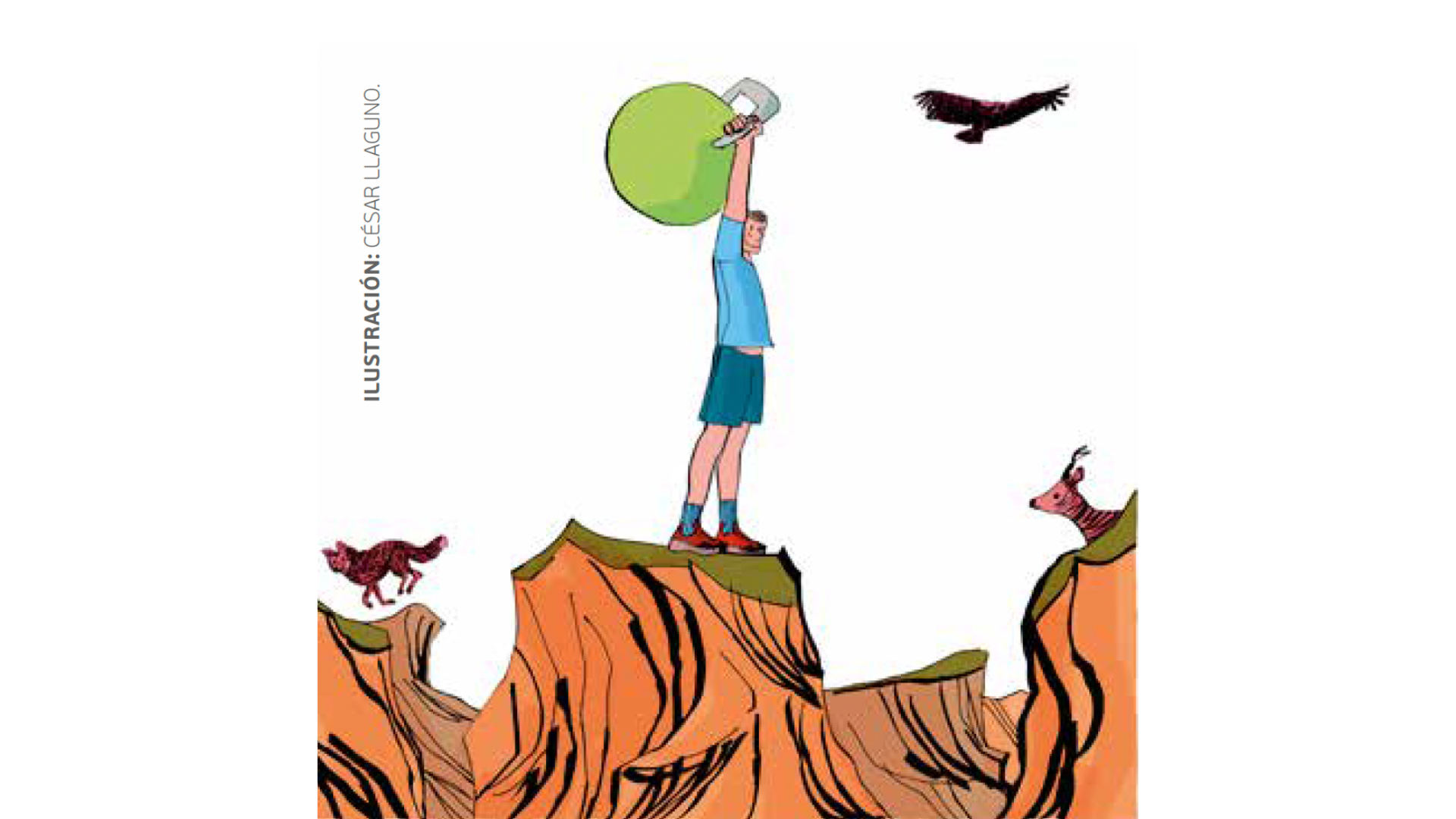 Ilustración César Llaguno . Una bala de cañón en la mochila