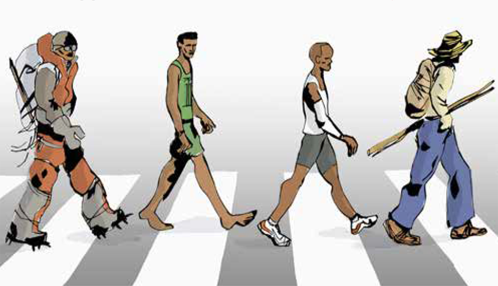 Las zapatillas de Kipchoge y los palos de Superpaco, por Roberto Palomar. Ilustración César Llaguno 